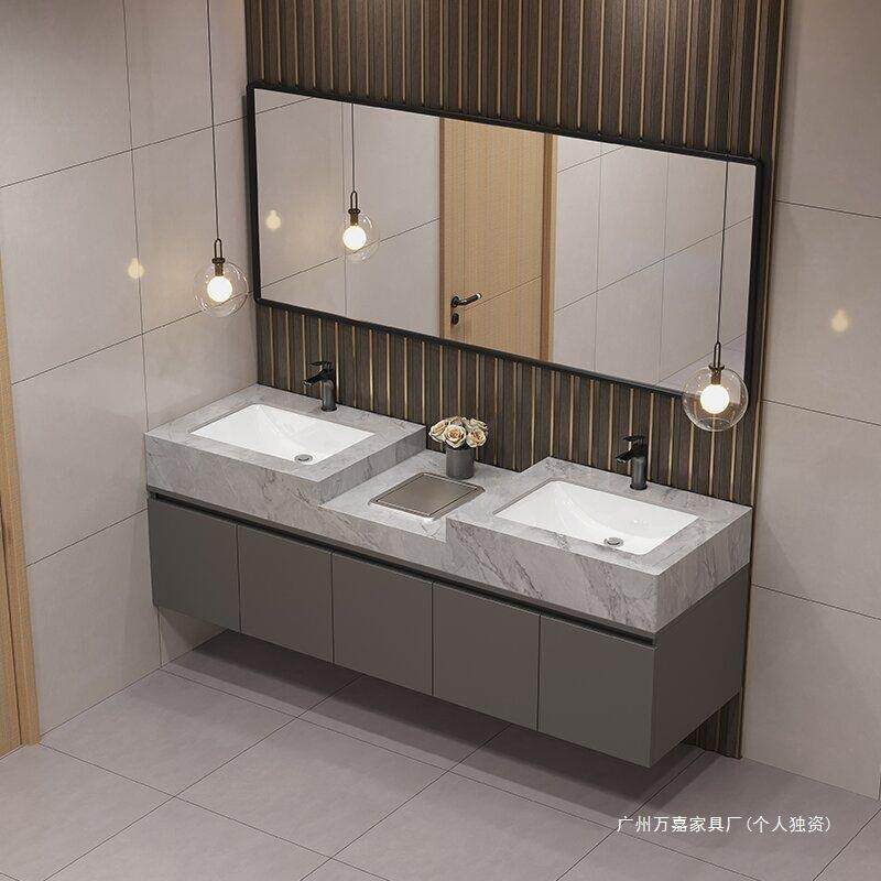 双盆浴室柜落地大理石洗漱台洗现代简约卫生间大尺寸