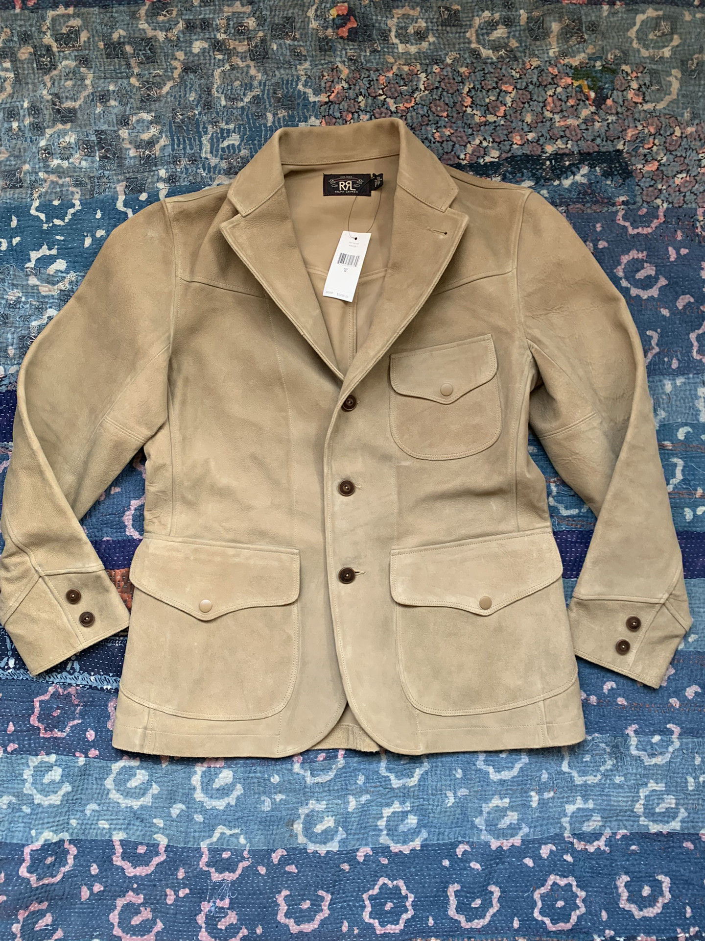 RRL Beige Suede Leather Blazer Jacket