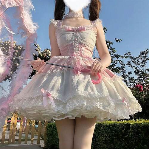 甜美Lolita公主风蕾丝吊带洋装女仆蝴蝶结蛋糕裙JSK洋装芭蕾风