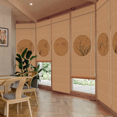 新中式蕙兰印花碳化竹帘卷帘窗帘卷拉式茶室禅意装饰挂画隔断门帘