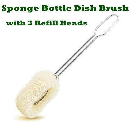 Sponge Bottle Dish Brush with 3 Refill Heads