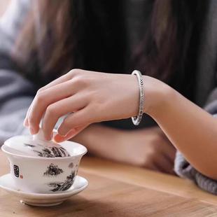 正品罗足泰老银匠999情纯银森系复古手镯男女士款侣民风礼族物银