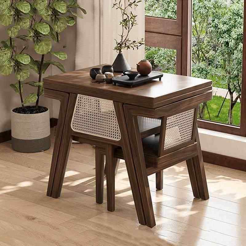 北欧实木阳台小茶桌休闲 藤编一桌二椅组合洽谈喝茶桌子