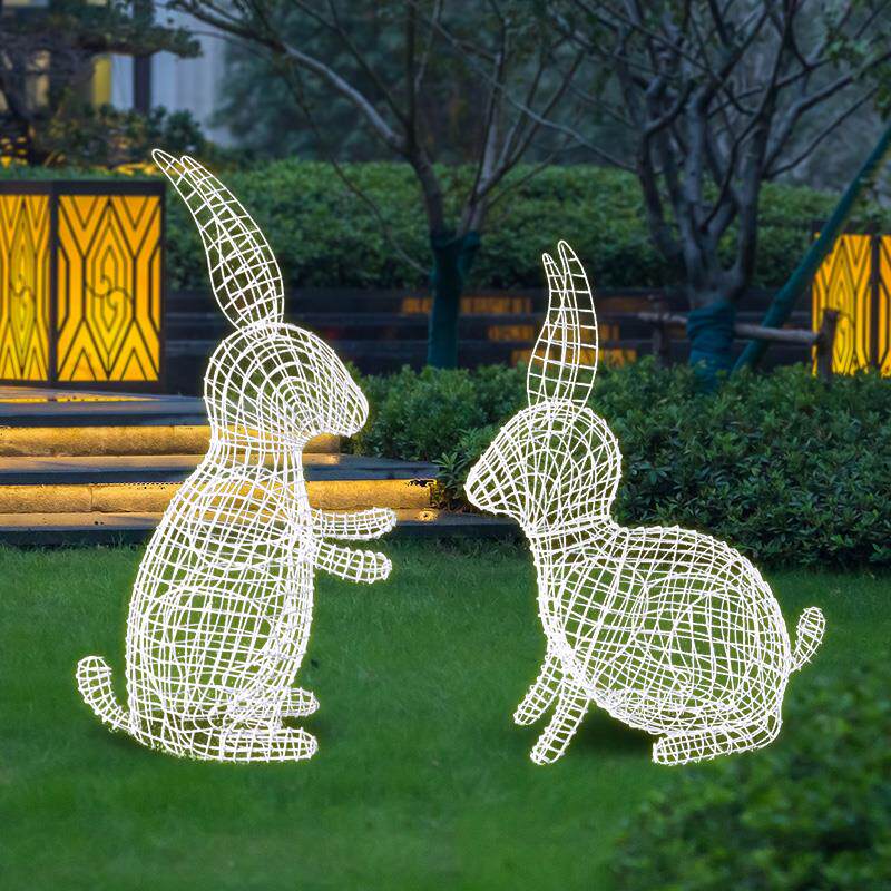 景观不锈钢镂空小兔子雕塑户外园林网格钢丝铁艺动物摆件装饰