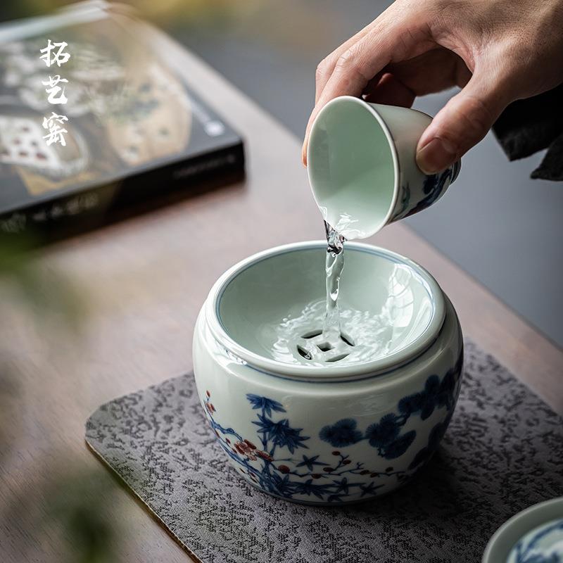 仿古陶瓷建水手工家用茶洗小号杯洗干泡台茶渣斗茶道配件青釉水盂