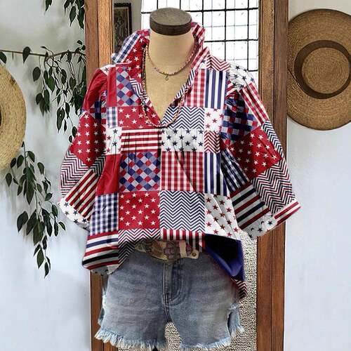 Women's Plant & Bird Print V Neck Boho Cottagecore Blouse