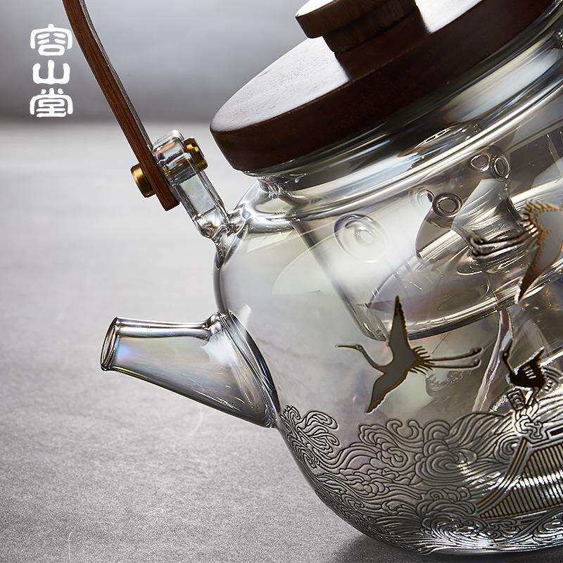 容山堂焕彩金银烧玻璃煮茶壶大容量烧水壶中式家用蒸茶电陶炉套装