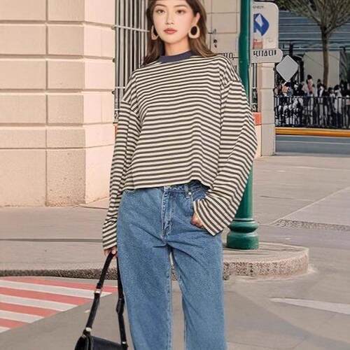 Womens Striped Colorblock Knit Dress with Button Front