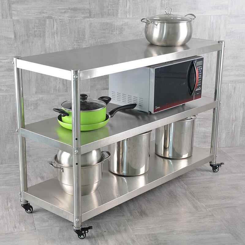 正品落不锈厨房置物架地3物多层放锅架子4微波炉收纳架储钢架带轮