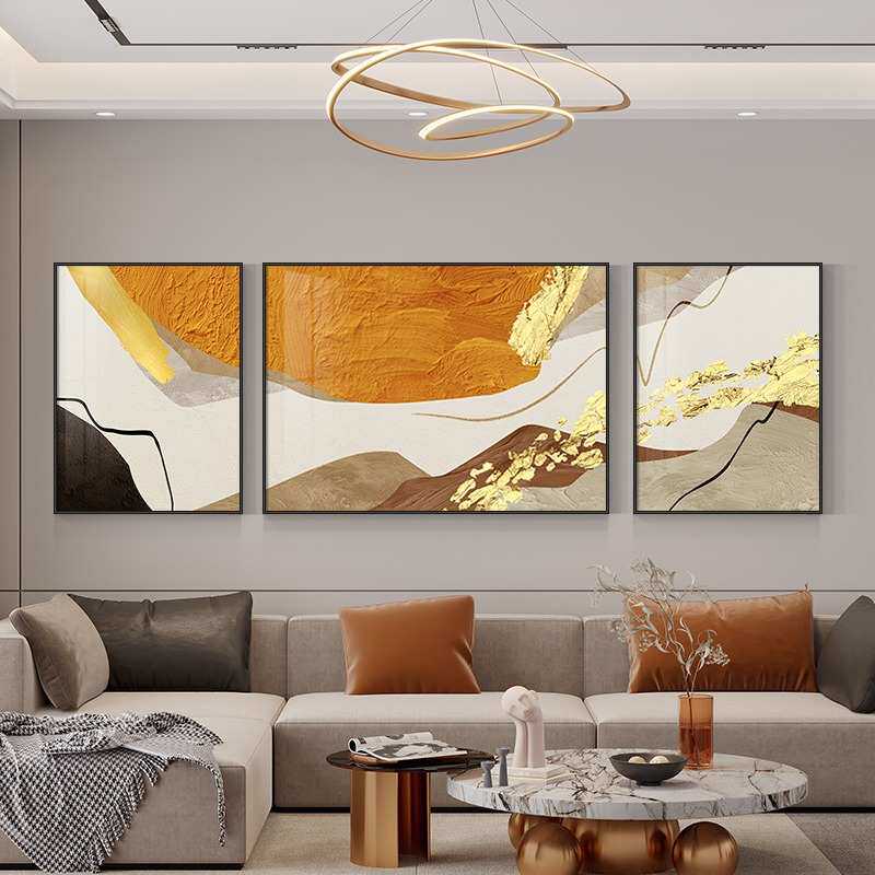奢轻生财鹿沙发大气背景墙壁画装饰画三联寓意挂画禄客厅国画好