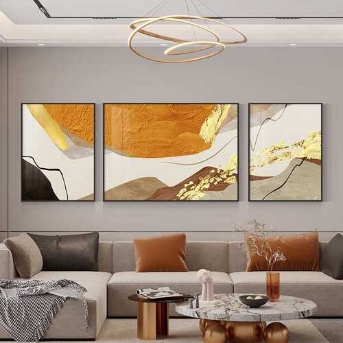 奢轻生财鹿沙发大气背景墙壁画装饰画三联寓意挂画禄客厅国画好