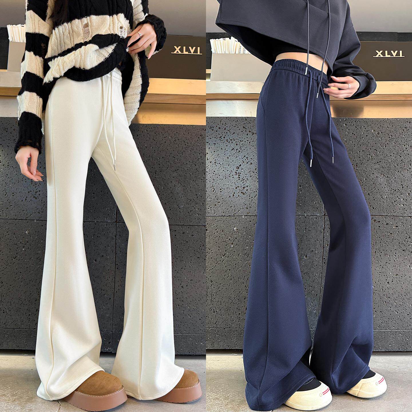 白色微喇运动裤女2026新款休闲宽松小个子高腰显瘦休闲喇叭卫裤子