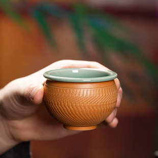 功夫茶杯主人杯单杯个人杯茶碗 龙泉青瓷 陶瓷创意手工跳刀品茗杯