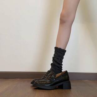 粗跟0322z 英伦百搭黑色小皮鞋 春夏小个子增高厚底乐福鞋 女新款