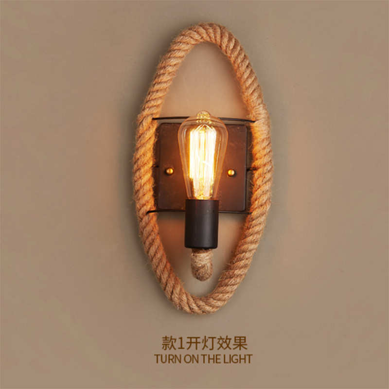 复古个性壁灯美式loft铁艺床头墙创意工业风酒吧咖啡厅客餐厅麻绳