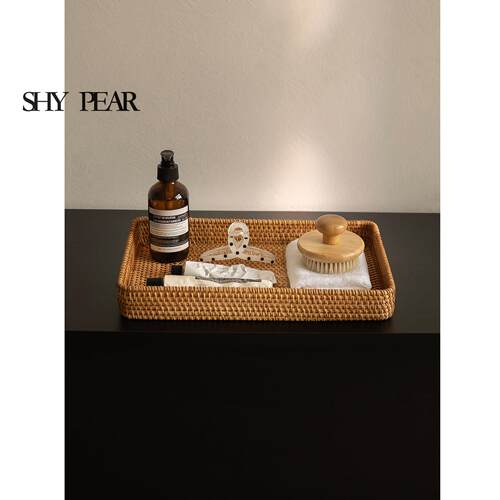 shy pear羞梨 藤编收纳篮 手工编织桌面化妆品收纳玄关杂物置物篮