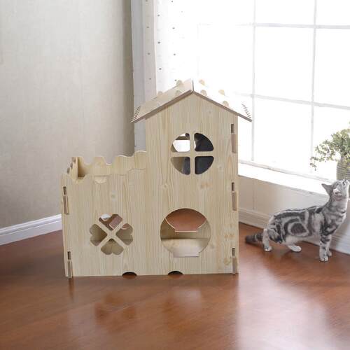 高档木质猫窝猫猫咪房子猫笼猫城堡箱屋子木四季通用双猫屋层狗窝