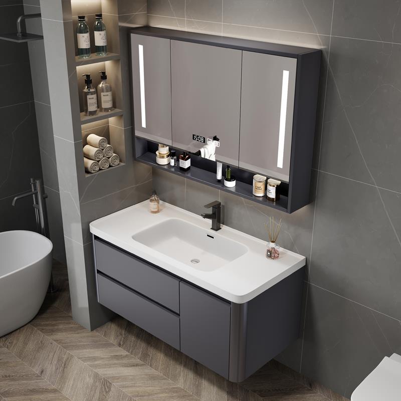 新款轻奢智能角浴NNO室柜生间化妆卫洗感漱台手盆肤微晶石一圆体