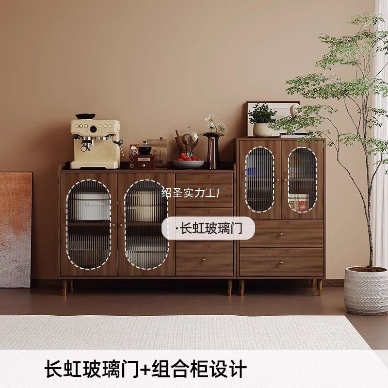 餐边柜D9986233高低组合落地墙立中古靠客厅玄置物柜胡桃柜色关收