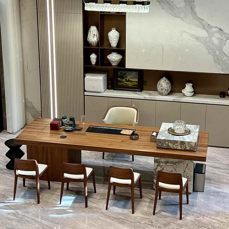 需定制新中式岩板实木茶桌椅组合高端定制黑胡桃木办公室泡茶台