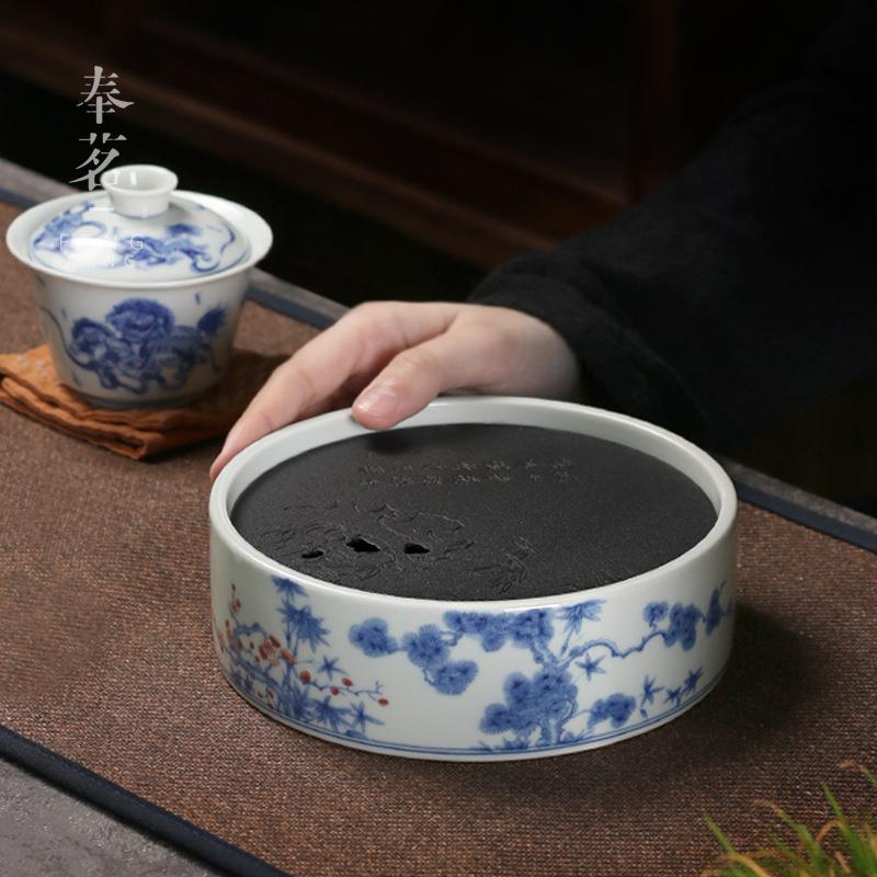 仿古花壶HOJ承干青泡盘釉里红高端配储水壶垫茶承壶托盖碗底养茶