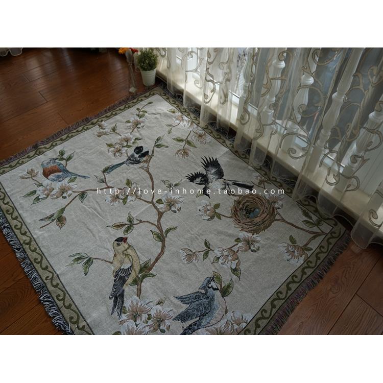 正品毯清美式田园花双三人棉仓线沙发垫鸟巾罩盖飘窗垫尺寸不全特