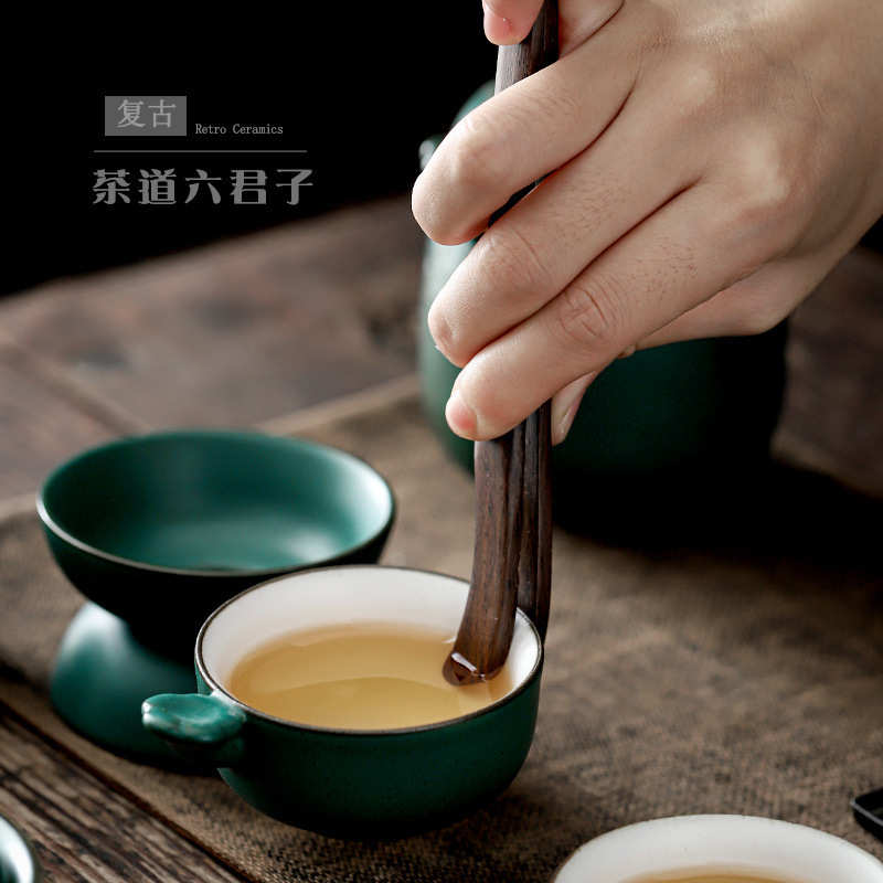 遇素 黑檀木纹茶道六君子套装泡茶工具茶夹茶勺茶夹整套茶道配件