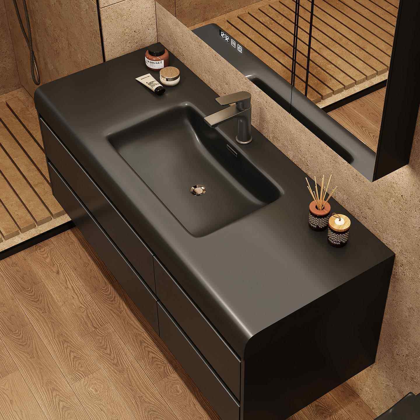 意式极简黑洗手盆一体浴室柜组合卫生间洗漱台洗脸池卫浴智能面盆,家装主材,浴室柜组合,淘宝优惠券,粉丝福利购,淘宝优惠卷