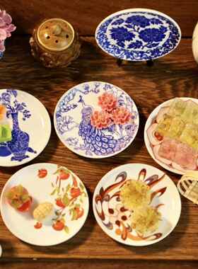 迷你迷你食品玩具人工中国风6-12分婴儿屋Bjd蓝白色敦煌篮子花篮