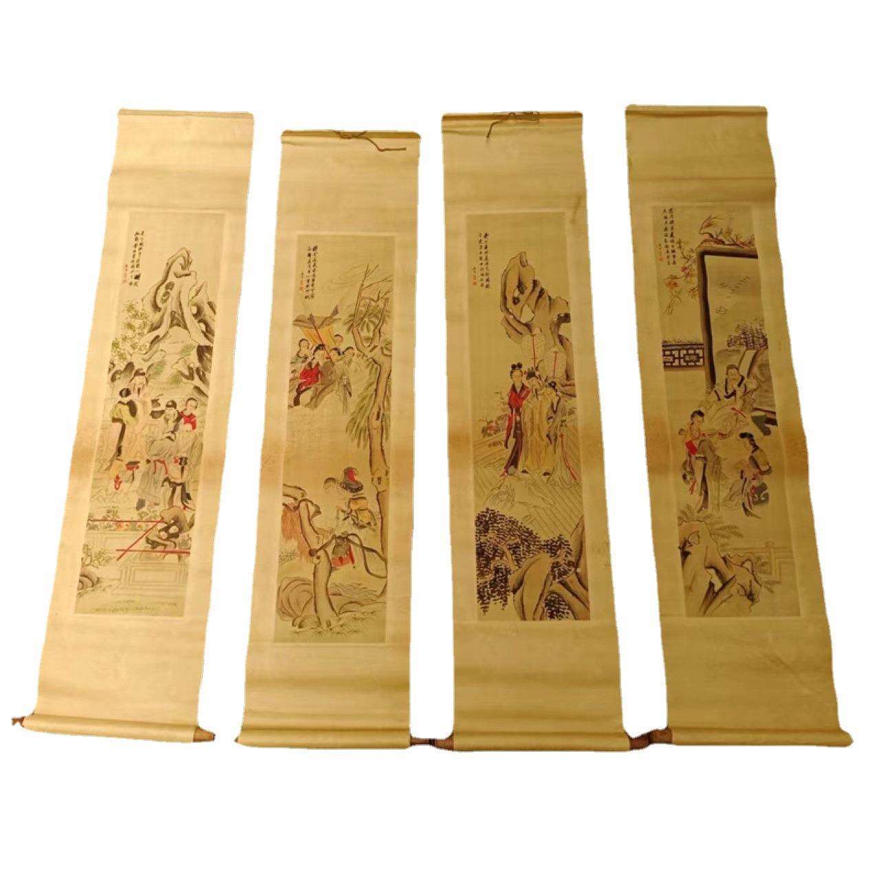 仿古字画四条屏国画山水画人物画 客厅玄关装饰画四条屏厂家直销