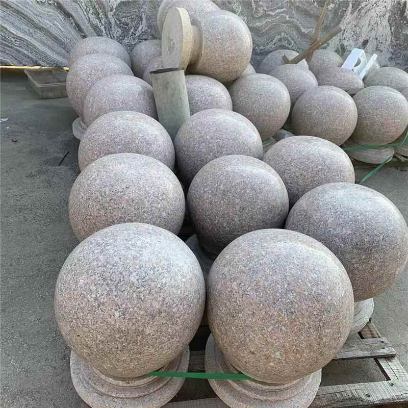 花2082101岗岩石墩石停装车场大理五红圆球挡车球路障石石莲雕饰