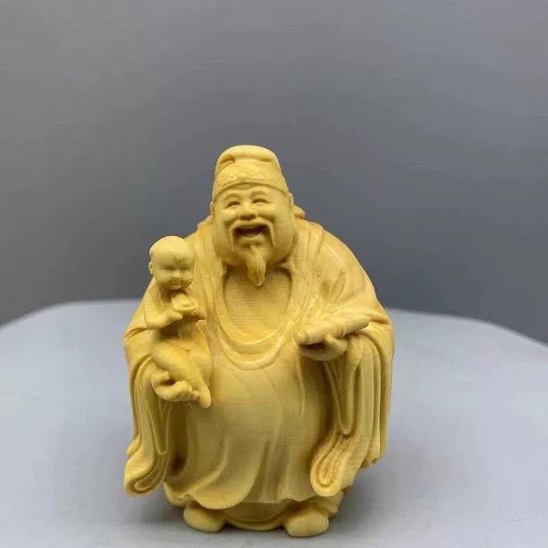 黄杨木福禄寿摆件高9厘米实木雕刻福星寿星禄星财神家居工艺摆件