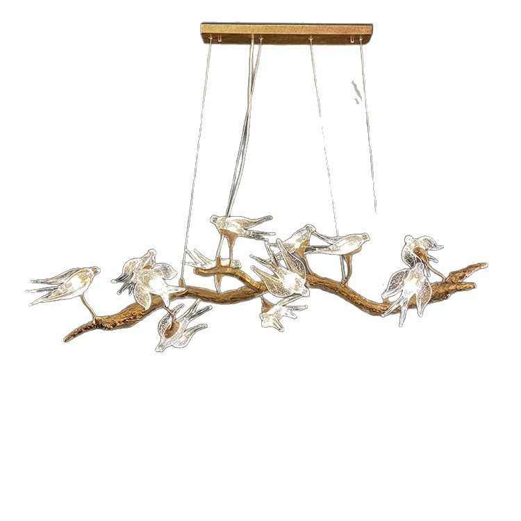 创意餐厅吊灯书房茶室燕子琉璃全铜轻奢水晶新中式禅意小鸟树枝灯,家装灯饰光源,客厅吊灯,淘宝优惠券,粉丝福利购,淘宝优惠卷