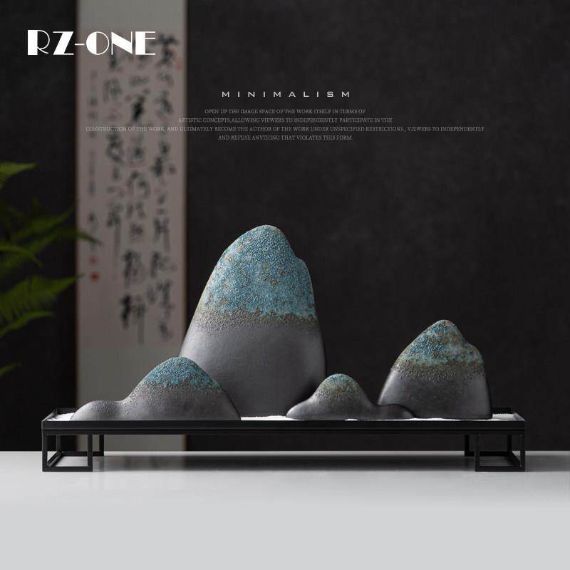 Rzone 新中式枯山水景观陶瓷假山电视柜装饰桌面摆件客厅家居饰品