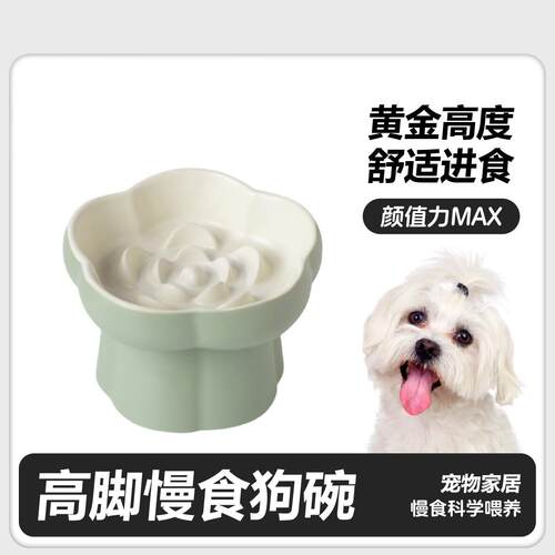 陶瓷碗慢食碗狗碗宠物碗猫碗食盆狗食碗高脚碗斜口护颈椎