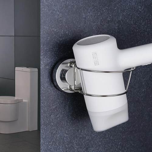 免打孔免钉吸盘吹风机架发廊浴室卫生间壁挂置物架不锈钢风筒架