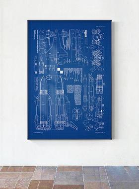 构航天飞机分解图手装工饰画业风稿火箭机械结设82144计图办公室