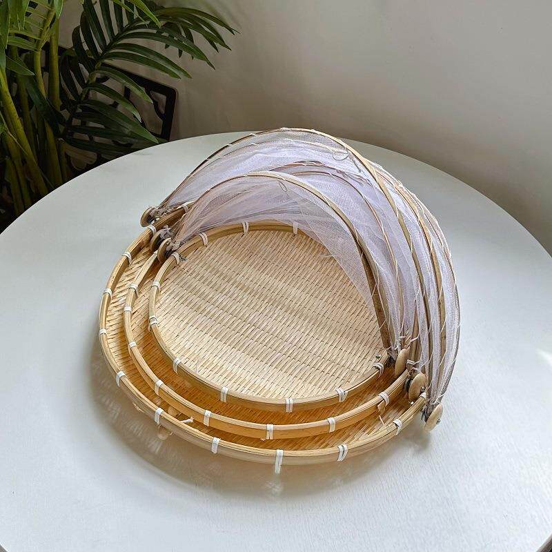 编制品防虫晾晒竹篮农家竹竹筛子圆簸箕罩竹子筐收713纳馒头带网