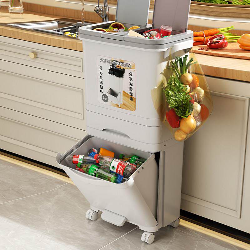 厨房垃圾桶家用2025新款带盖子双层一体大容量厨余 余干 干湿分离