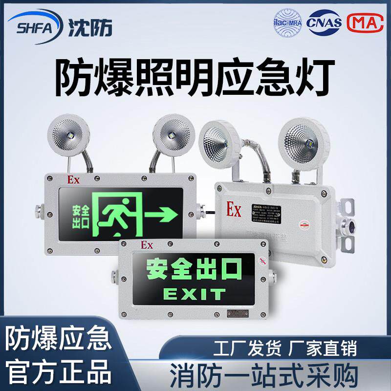 沈防新国标LED防爆双头应急照明灯消防安全出口指示灯牌A型DC36V