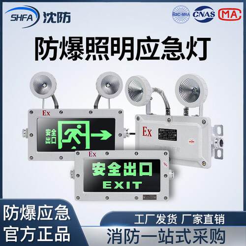 沈防新国标LED防爆双头应急照明灯消防安全出口指示灯牌A型DC36V