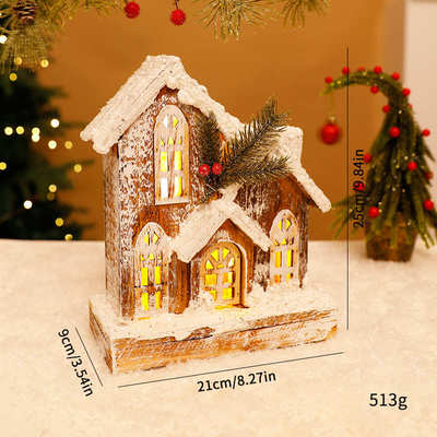 小雪木屋木质摆件新款原木发光房子复古圣诞小木屋欧式雪景雪屋