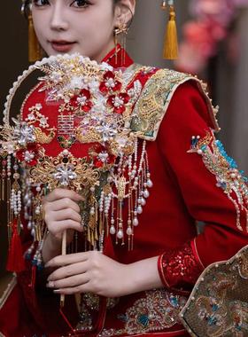 新品团扇批发结婚新娘秀禾手工婚扇中式喜扇红色流苏成品团扇9139