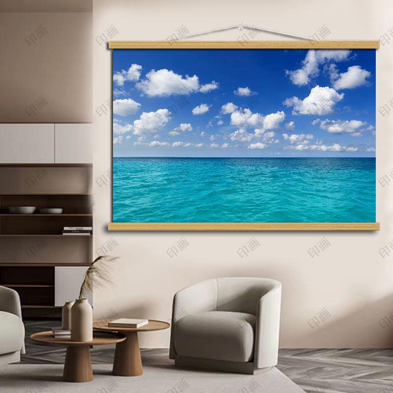 大海蓝天白云海景海报画客厅沙发背景壁画电视背景墙装饰挂画风景