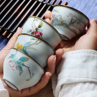 可开片裂纹月白汝窑品茗杯陶瓷茶杯功夫主人杯单杯个人杯办公家用