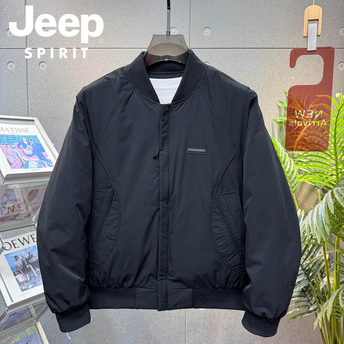 JEEP SPIRIT冬季轻薄款90白鸭绒外套男羽绒服立领飞行员夹克外套