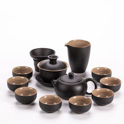 功夫茶具陶瓷黑紫砂壶小整套装青花白瓷盖碗茶道14头泡茶家用简约