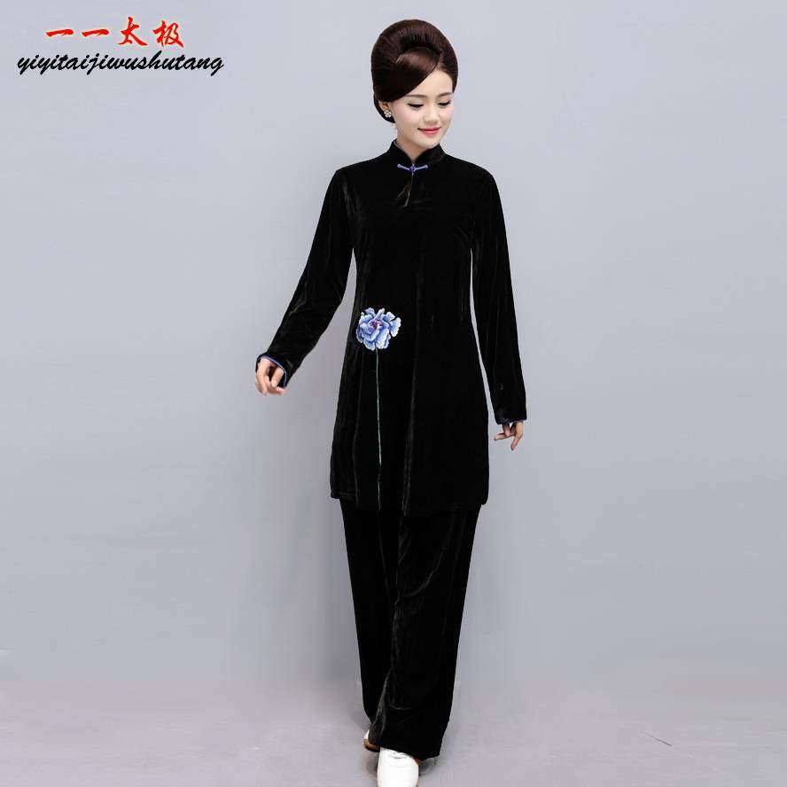 正品秋冬季金丝绒太练极服绣花加长修身女功比赛服收腰中表刺演服