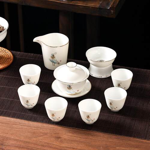 正品茶套羊脂玉白瓷功夫茶具装家用办公室厅会客泡高档客骨瓷盖碗