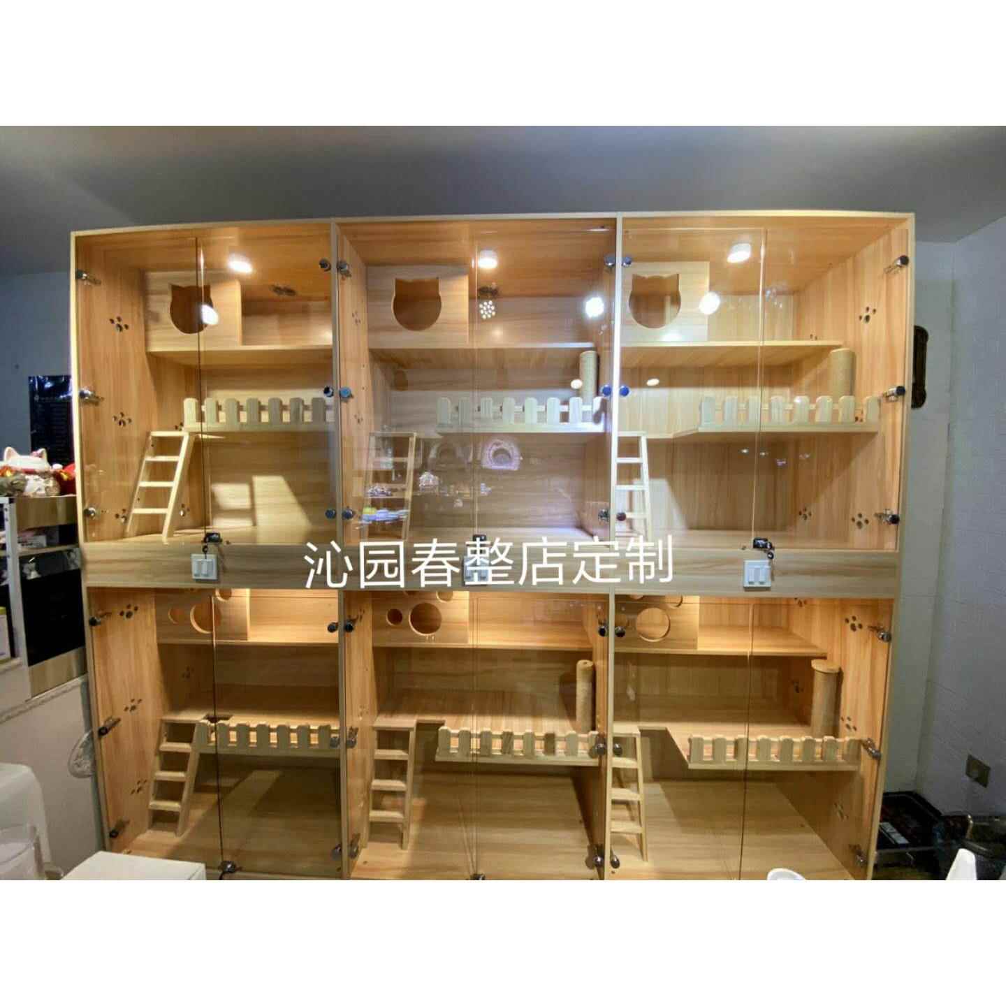 正品猫舍室内定制木猫别笼猫墅猫子柜猫屋猫窝猫实房寄养展示柜豪